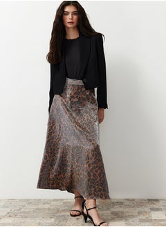 trendyol Brown Leopard Patterned Satin Woven Skirt TCTSS24EE00014  - Image 3