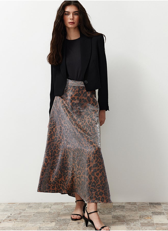 trendyol - Brown Leopard Patterned Satin Woven Skirt TCTSS24EE00014 - Image 1