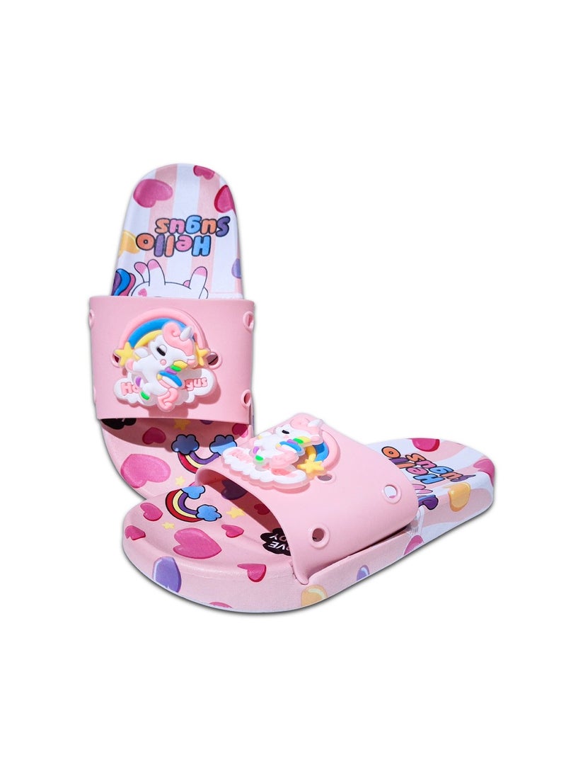 Unicorn Girl's Slide Slipper with Upper Spinner Toy