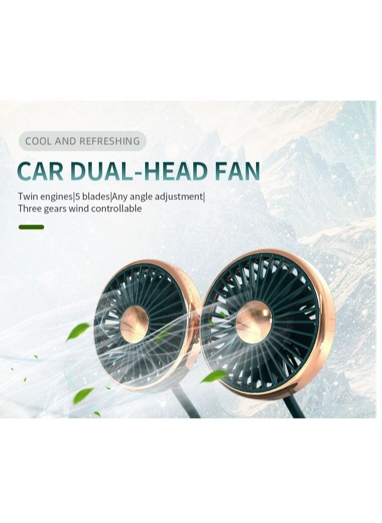 Generic - USB Fan, Portable Vehicle Fan Dual Head Electric Fan, 3 Speed Adjustable, Strong Wind, Truck Air Cooling Fan for Dashboard Desktop, Car Accessories - Image 1