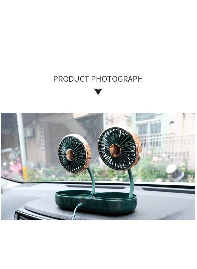 Generic - USB Fan, Portable Vehicle Fan Dual Head Electric Fan, 3 Speed Adjustable, Strong Wind, Truck Air Cooling Fan for Dashboard Desktop, Car Accessories - Image 1