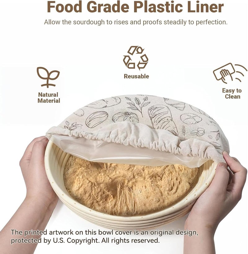 Verigud 2 Pack 10'' Bowl Covers for Bread Proofing with Plastic Liner, Reusable Cloth Bread Bowl Cover for Sourdough Rising - Image 2