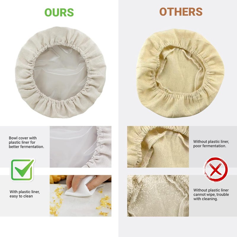 Verigud 2 Pack 10'' Bowl Covers for Bread Proofing with Plastic Liner, Reusable Cloth Bread Bowl Cover for Sourdough Rising - Image 3