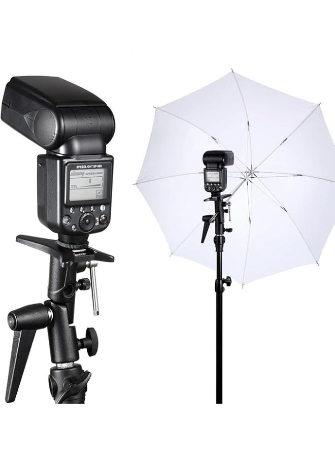 eWINNER H-Type Camera Flash Bracket 180°Swivel Mount Umbrella Holder with 1/4" & 3/8" Screw for Light Stand Reflector Speedlite Softbox - Image 3