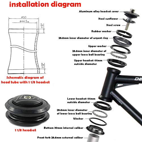 Farbetter 1-1/8" Heavy Duty Headset Top Cap Bearings, 34mm/ 44mm Diameter Threadless Stem Tapered Sealed BMX Bearing Nuts (44mm) - Image 2
