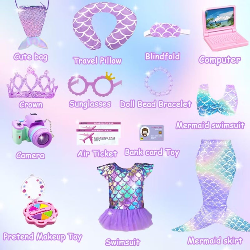 VLUSSO 18 inch Girl Doll Accessories Case Luggage Travel Play Set with Doll Clothes Camera Travel Pillow Bag Dress Glasses Doll Stuff Fit 18 inch Doll Christmas Birthday Gift - Image 5