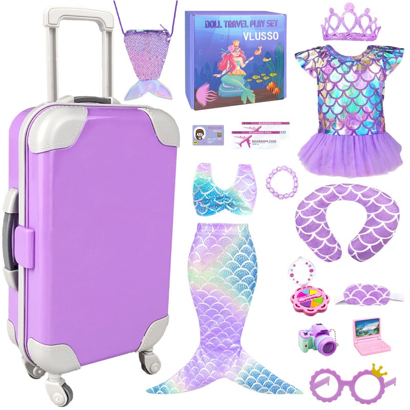 VLUSSO 18 inch Girl Doll Accessories Case Luggage Travel Play Set with Doll Clothes Camera Travel Pillow Bag Dress Glasses Doll Stuff Fit 18 inch Doll Christmas Birthday Gift - Image 1