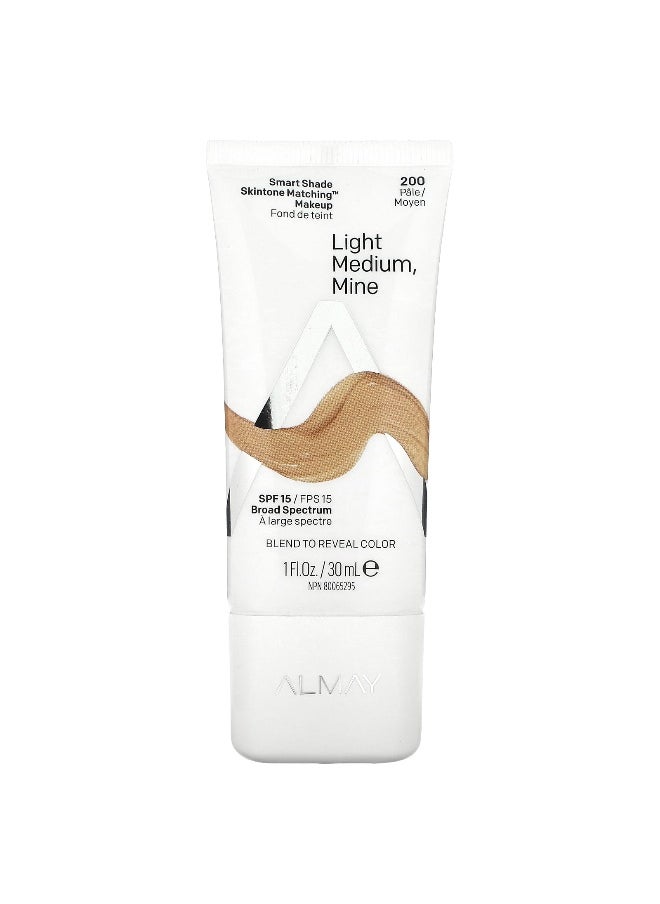 Almay Almay, Smart Shade, Skintone Matching Makeup, SPF 15, 200 Light Medium Mine, 1 fl oz (30 ml)  - Image 1