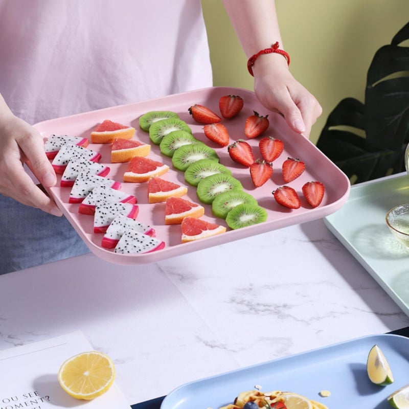 Trifecta Trifceta Wheat Straw Square Serving Platter Lunch Dinner Tray for Vegetables, Breakfast, Dish Drinks,Snack,Cafe Tea, Decorative Ottomantray Trays(Pink -1 PCs) - Image 2