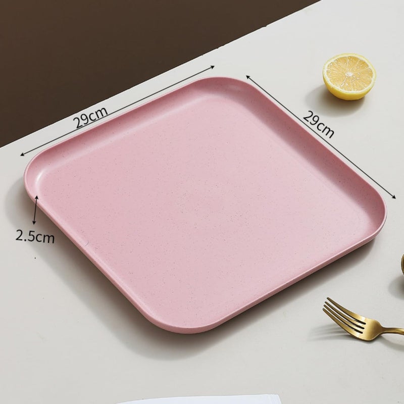 Trifecta Trifceta Wheat Straw Square Serving Platter Lunch Dinner Tray for Vegetables, Breakfast, Dish Drinks,Snack,Cafe Tea, Decorative Ottomantray Trays(Pink -1 PCs) - Image 4