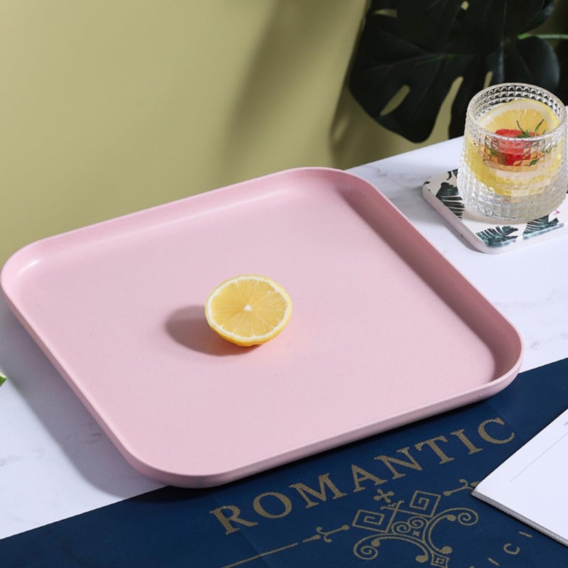 Trifecta Trifceta Wheat Straw Square Serving Platter Lunch Dinner Tray for Vegetables, Breakfast, Dish Drinks,Snack,Cafe Tea, Decorative Ottomantray Trays(Pink -1 PCs) - Image 3