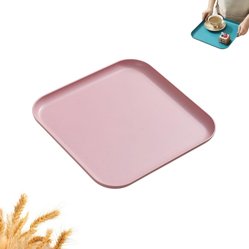 Trifecta Trifceta Wheat Straw Square Serving Platter Lunch Dinner Tray for Vegetables, Breakfast, Dish Drinks,Snack,Cafe Tea, Decorative Ottomantray Trays(Pink -1 PCs) - Image 1