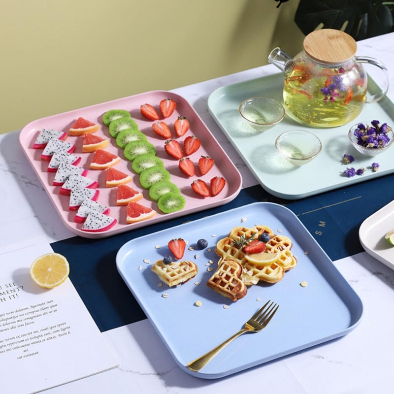 Trifecta Trifceta Wheat Straw Square Serving Platter Lunch Dinner Tray for Vegetables, Breakfast, Dish Drinks,Snack,Cafe Tea, Decorative Ottomantray Trays(Pink -1 PCs) - Image 5