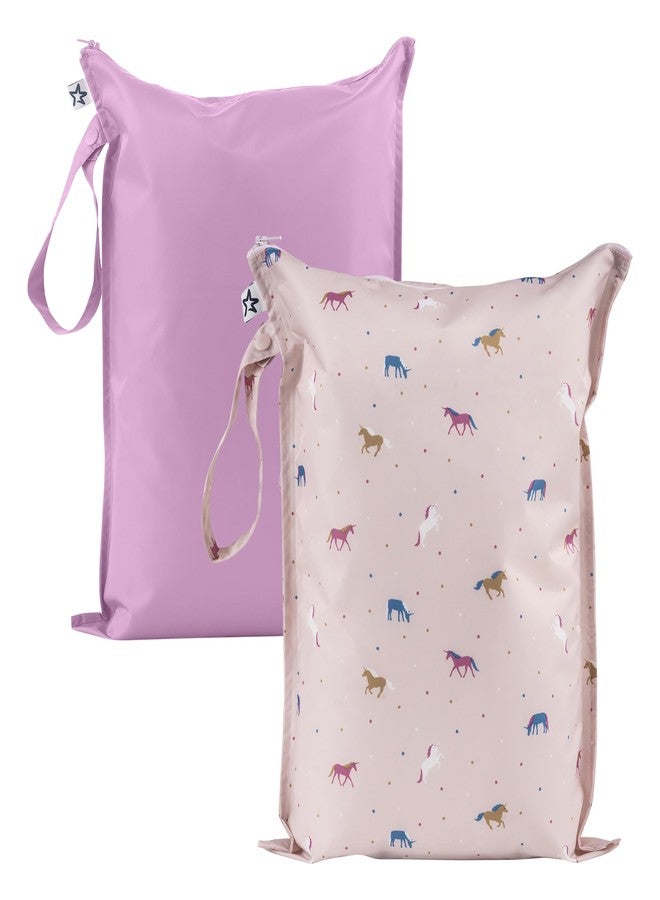 Tiny Twinkle Mess-proof Wet Bags 2 Pack Waterproof and Washable Bag for Travel storage, Stroller, Daycare, Baby Diapers, Yoga, Beach, Pool, Wet Toddler Swimsuits (Unicorn) - Image 1