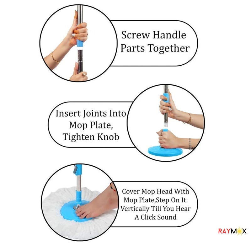 RAYMOX Classic Spin Mop Spares Set Handle with Microfibers Refill Standing Magic Pocha with Easy Grip Handle Mop Stick Rod ( All in One Mop Stick Use ) - Image 3