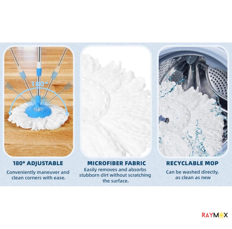 RAYMOX Classic Spin Mop Spares Set Handle with Microfibers Refill Standing Magic Pocha with Easy Grip Handle Mop Stick Rod ( All in One Mop Stick Use ) - Image 4