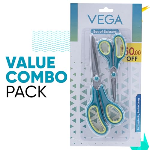 Vega General Scissor Set of 2 – Stainless Steel Blades Multipurpose Scissor for Home, Office, School, Sewing & Craft Use, Sharp Blades, Long-Lasting Sharpness, Comfortable Grip, (GCSS-01) - Image 3