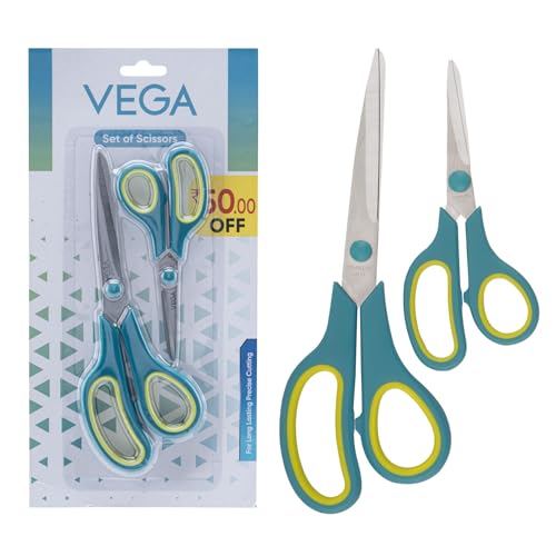 Vega General Scissor Set of 2 – Stainless Steel Blades Multipurpose Scissor for Home, Office, School, Sewing & Craft Use, Sharp Blades, Long-Lasting Sharpness, Comfortable Grip, (GCSS-01) - Image 1