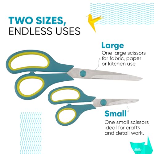 Vega General Scissor Set of 2 – Stainless Steel Blades Multipurpose Scissor for Home, Office, School, Sewing & Craft Use, Sharp Blades, Long-Lasting Sharpness, Comfortable Grip, (GCSS-01) - Image 2