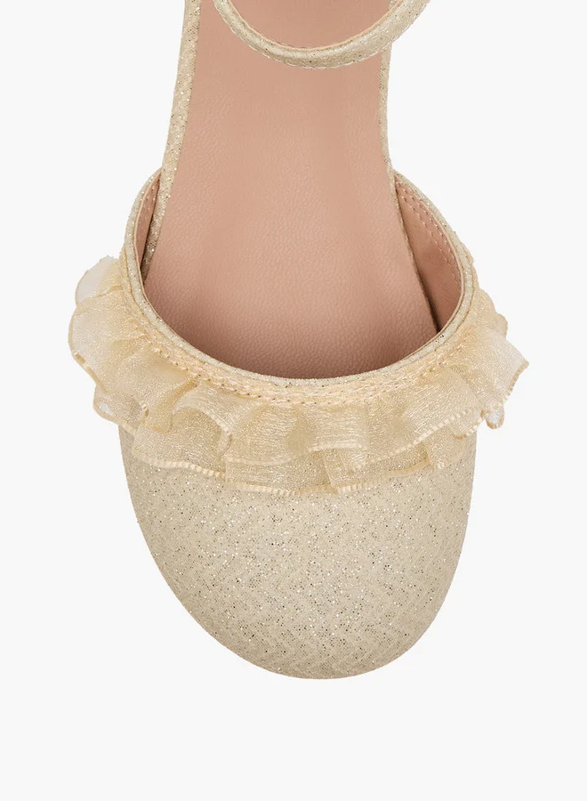 JUNIORS Girls Glitter Embellished Ballerina Shoes with Hook and Loop Closure