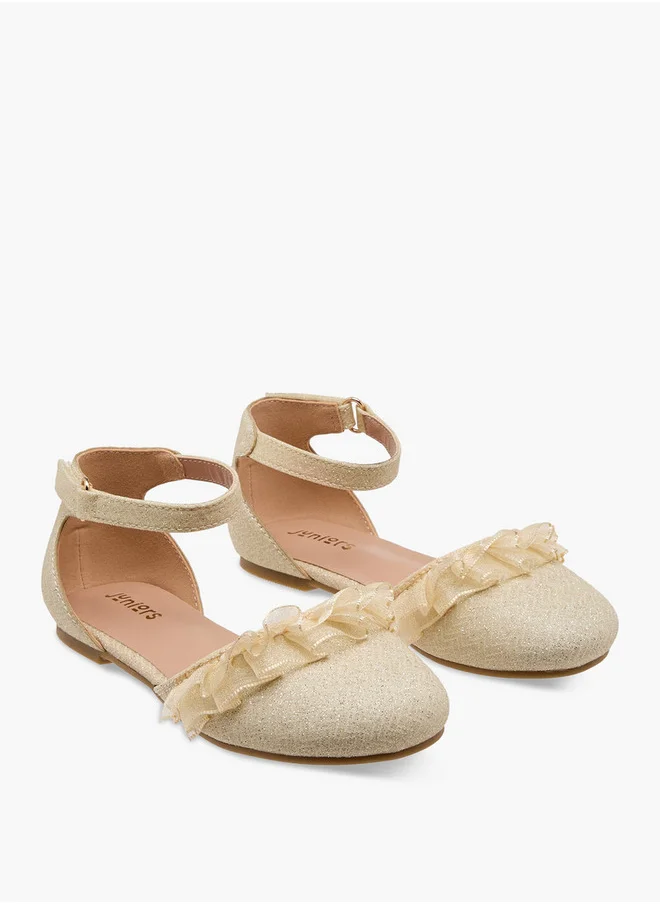 جونيورز Girls Glitter Embellished Ballerina Shoes with Hook and Loop Closure