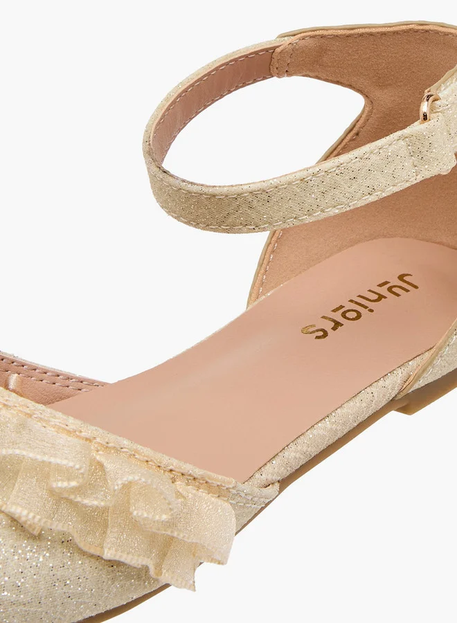 JUNIORS Girls Glitter Embellished Ballerina Shoes with Hook and Loop Closure