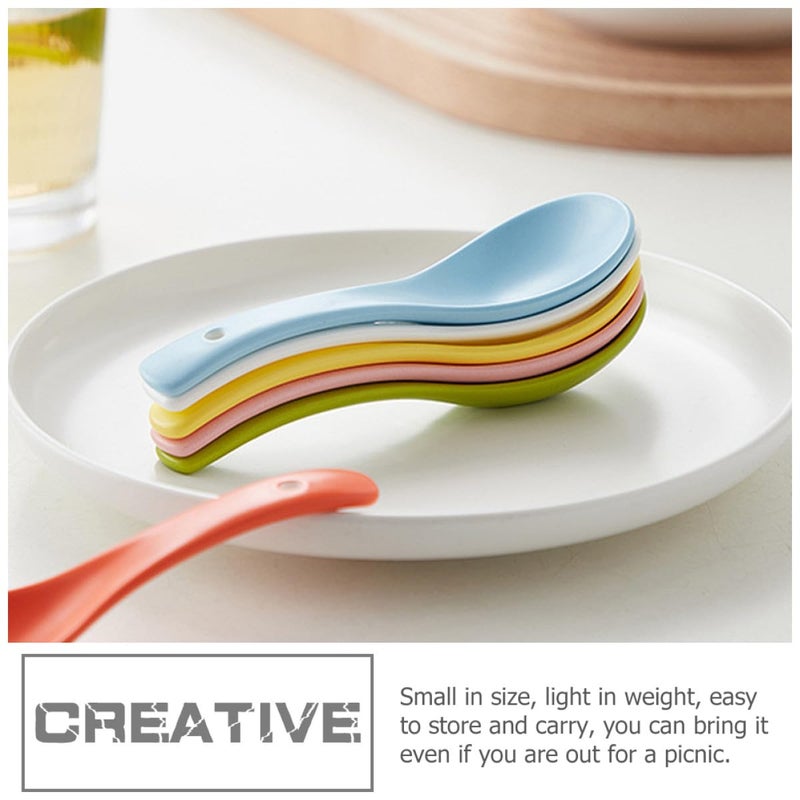 6Pcs Ceramic Soup Spoons Food Grade Tableware Dessert Scoops Kitchen Utensils - Image 5