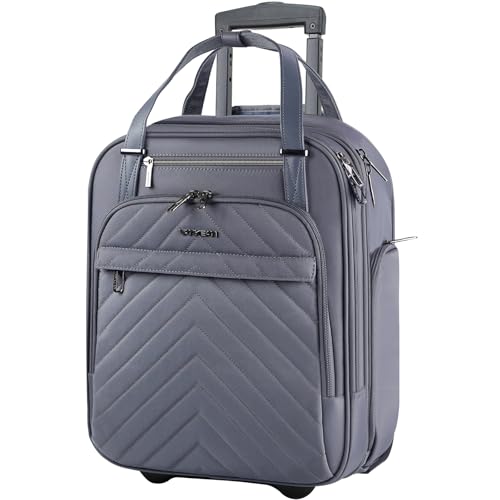 VANKEAN Carry On Underseat 16inch Multifunctional Underseater Lightweight Overnight Suitcase with Wheels Roller Case for Men Women Travel Business Dark Grey - Image 1