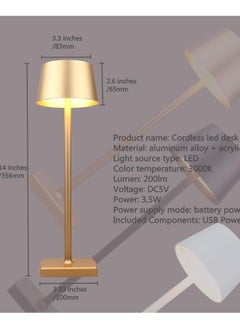 HOCC Cordless Battery Operated  Table Lamp Night Lamp Golden  - Image 4