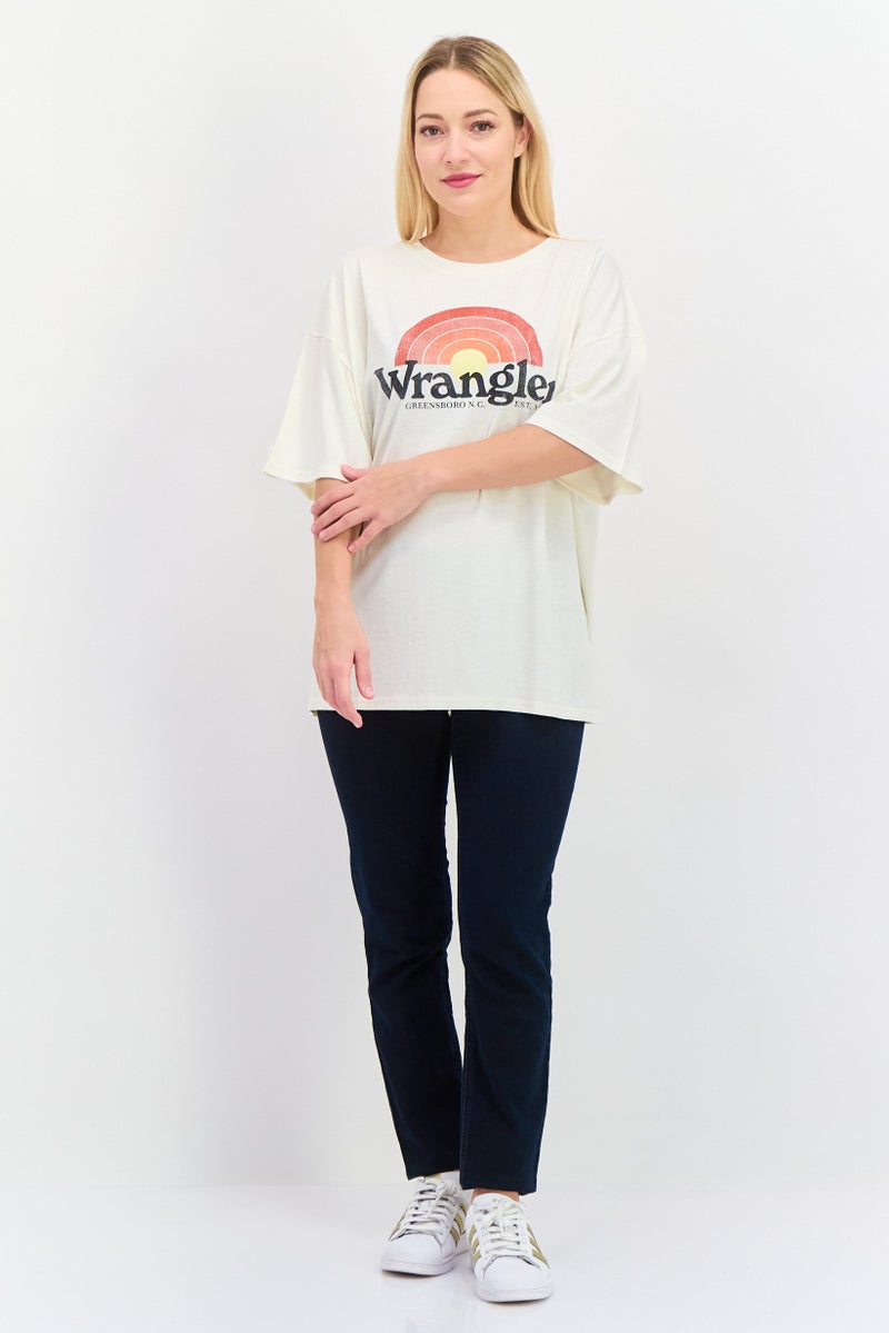 Wrangler Women Round Neck Short Sleeves Graphic Print  T-Shirt, White - Image 4