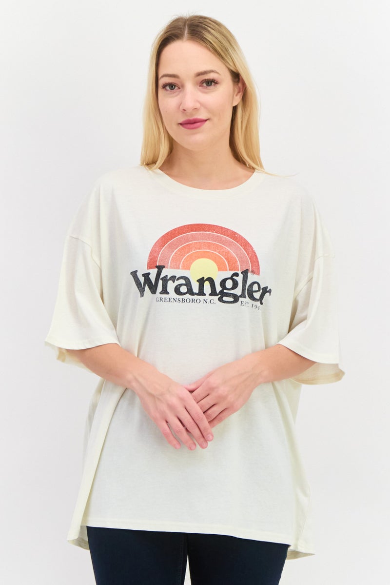 Wrangler Women Round Neck Short Sleeves Graphic Print  T-Shirt, White - Image 1