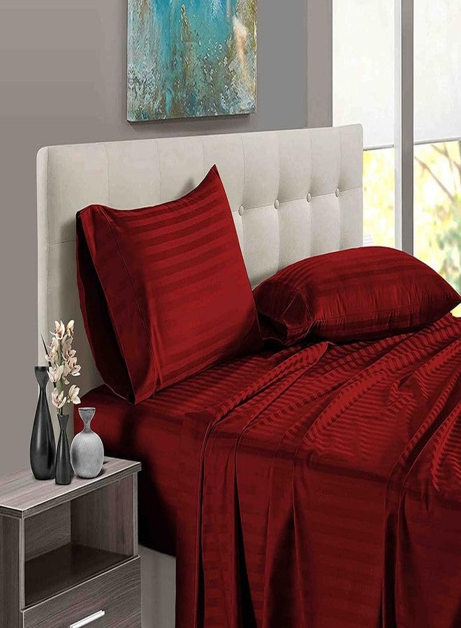 BALAJI EXPORT 100% Cotton- 600 TC All Around Elastic Fitted Bedsheet Only- 10" Deep Snug Fit- Soft Sateen 1 PC Fitted Sheet- Extra Soft & Easy Fit-Burgundy Stripe,Queen Size - Image 2
