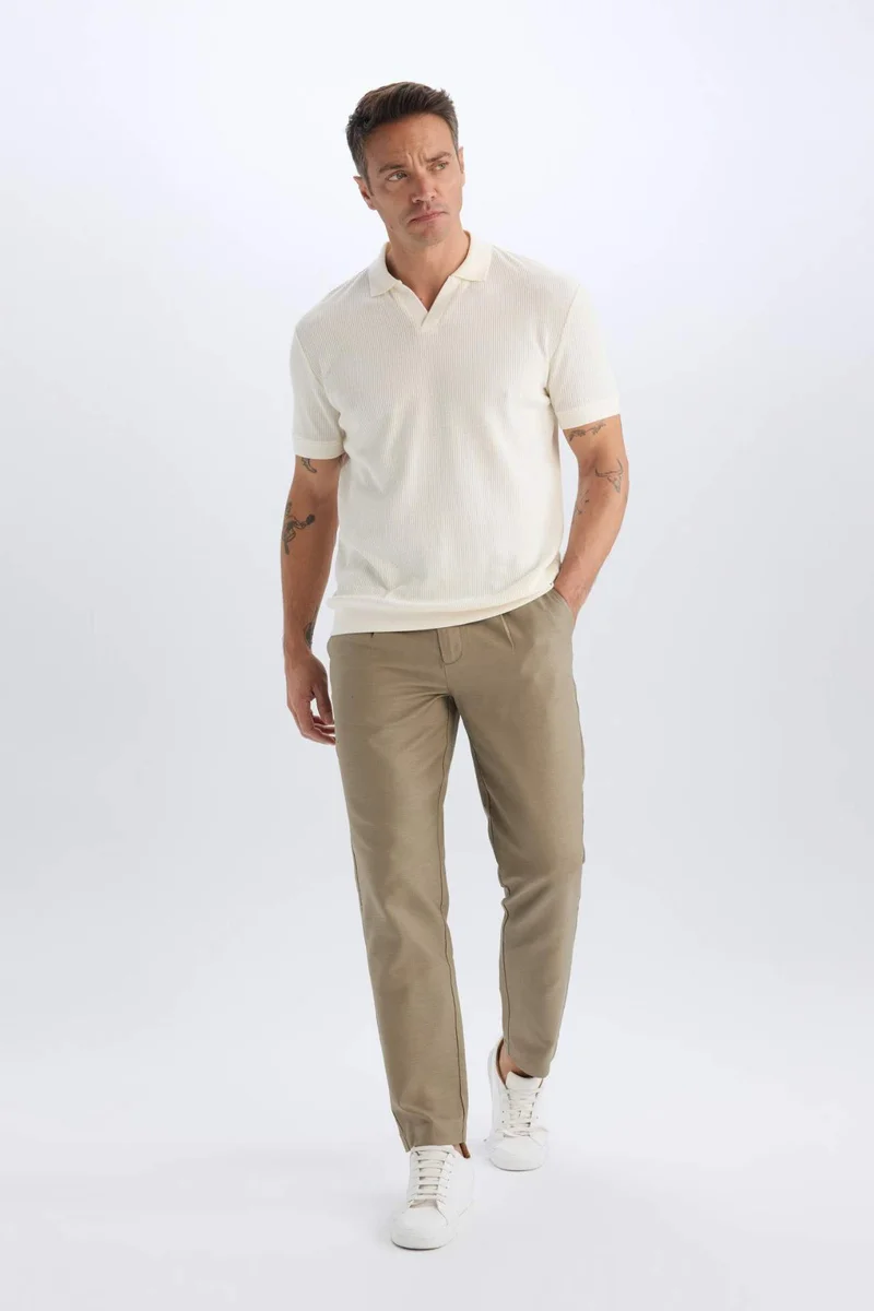 Defacto  Relax Fit Straight Leg Cotton Summer Fabric Trousers for Men | Best Price UAE