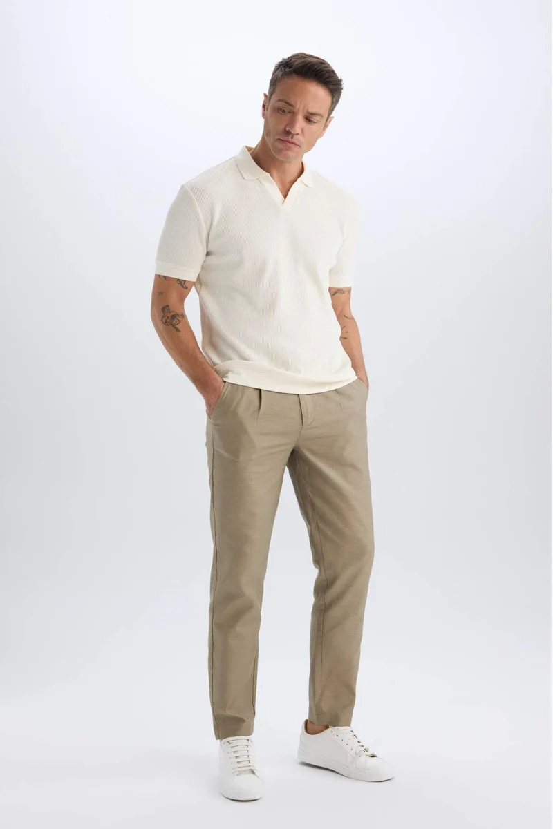 ديفاكتو Relax Fit Straight Leg Cotton Summer Fabric Trousers