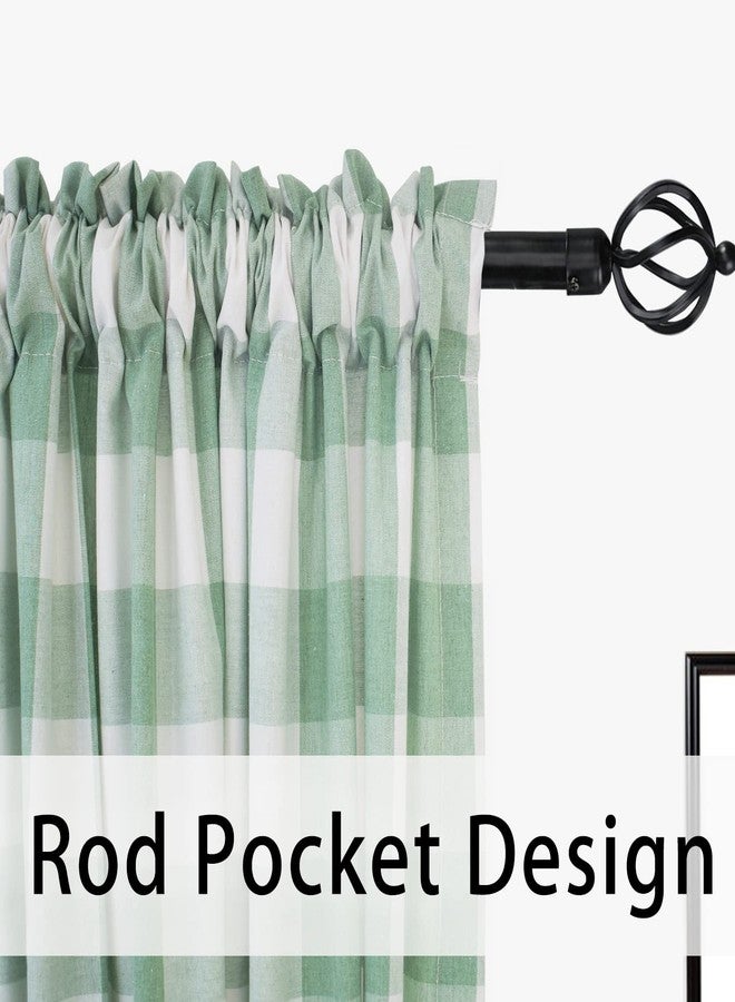 UPOPO Curtains for Windows Buffalo Check Plaid Gingham Pattern Rod Pocket Cotton Curtain Panels 63 inch Length Farmhouse Kitchen Curtains 2 Panels Living Room Bedroom Basement Green White 52"x63" - Image 4