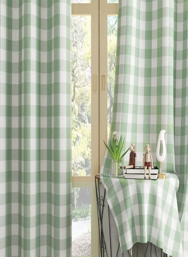 UPOPO Curtains for Windows Buffalo Check Plaid Gingham Pattern Rod Pocket Cotton Curtain Panels 63 inch Length Farmhouse Kitchen Curtains 2 Panels Living Room Bedroom Basement Green White 52"x63" - Image 1