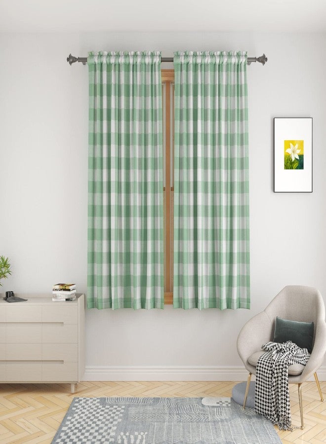 UPOPO Curtains for Windows Buffalo Check Plaid Gingham Pattern Rod Pocket Cotton Curtain Panels 63 inch Length Farmhouse Kitchen Curtains 2 Panels Living Room Bedroom Basement Green White 52"x63" - Image 2