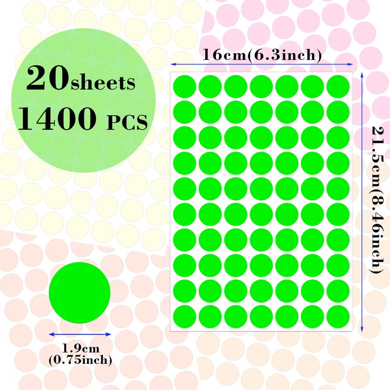 YSHIHE Dot Stickers - Fluorescent Circle Stickers, 3/4 Inch, 1400pcs, Writable Colored in 5 Colors, Neon Labels for Office and Market Sale - Image 3