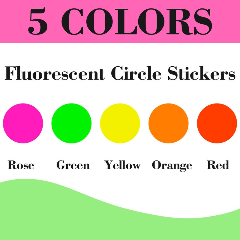 YSHIHE Dot Stickers - Fluorescent Circle Stickers, 3/4 Inch, 1400pcs, Writable Colored in 5 Colors, Neon Labels for Office and Market Sale - Image 4