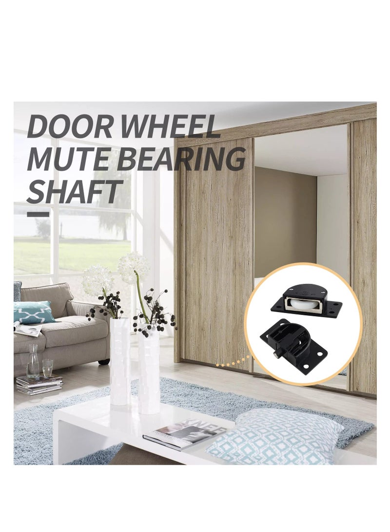 Sliding Door Pulley, Plastic Sliding Door Roller, Made of Thickened Plastic, Nylon Material Pulley, for Cabinet Barn Door Wardrobe Closet, Silent Sliding, Wear-Resistant and Durable (Black) (4 Pairs)