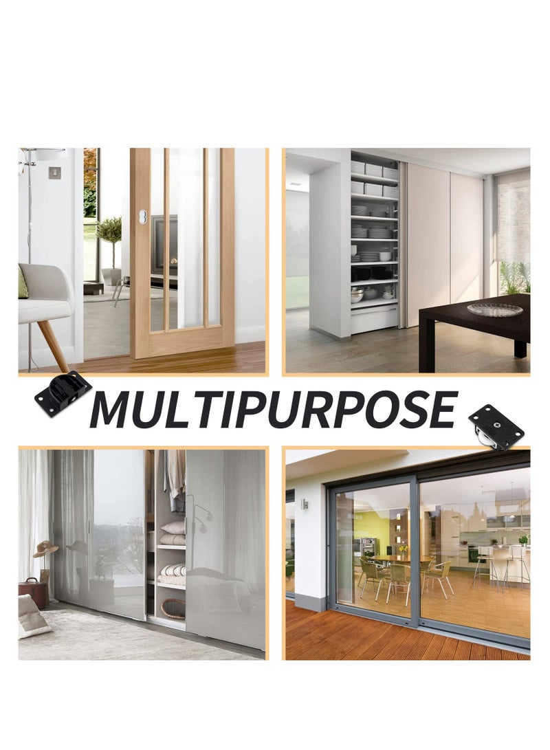 Sliding Door Pulley, Plastic Sliding Door Roller, Made of Thickened Plastic, Nylon Material Pulley, for Cabinet Barn Door Wardrobe Closet, Silent Sliding, Wear-Resistant and Durable (Black) (4 Pairs)