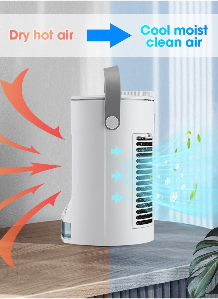 Portable Air Conditioner, Evaporative Mini Air Cooler with Water Tank, 3 Adjustable Wind Speeds,Two Working Modes, Detachable Activated Carbon Filter, Personal Mini AC Unit for Bedroom Office