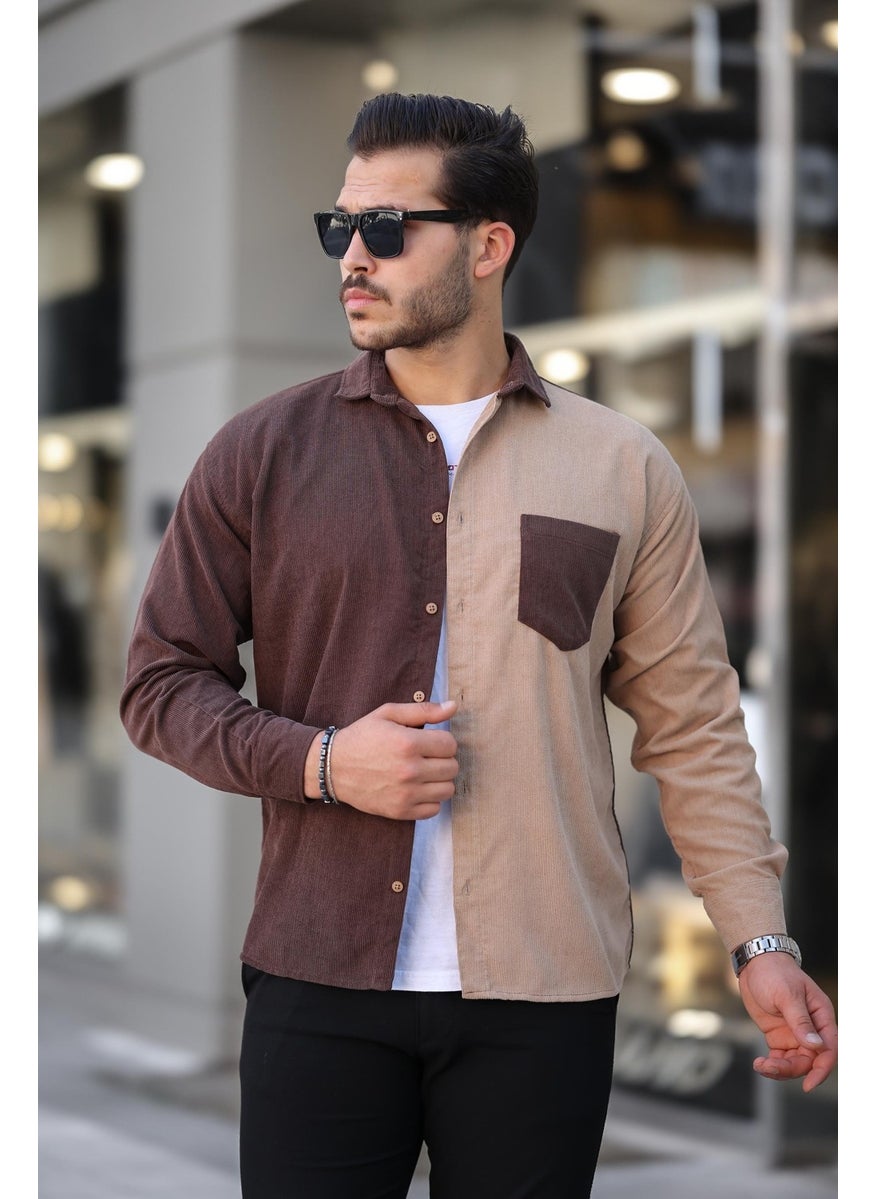 Contrast Two-Tone Corduroy Shirt Brown - pzsku/ZCD718A8B469CBA516C83Z/45/_/1741192143/5a67e49e-428f-4794-b682-a6ad9bac19a0