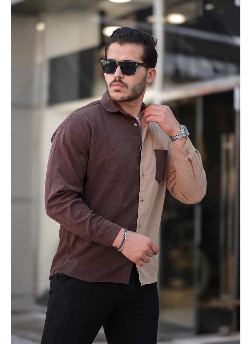 Contrast Two-Tone Corduroy Shirt Brown - pzsku/ZCD718A8B469CBA516C83Z/45/_/1741192149/2b1c035a-df9f-43d2-999d-e6856f3ca188