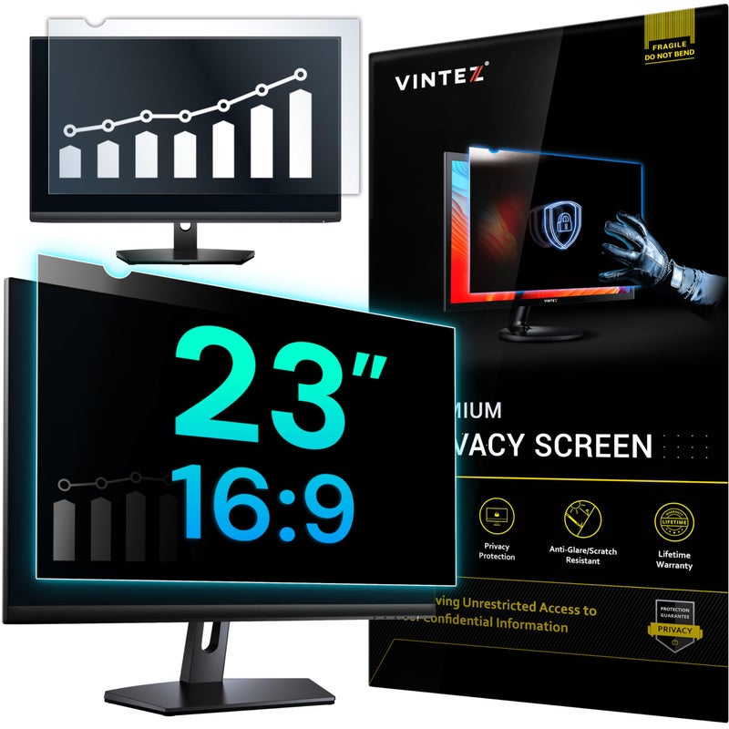 VINTEZ 23 Inch 16:9 Privacy Screen for Computer Monitor and Laptop - Anti Glare Protector Film Blue Light Filter Eye Protection - Computer Screen Privacy Shield, [1 Pack] - Image 1