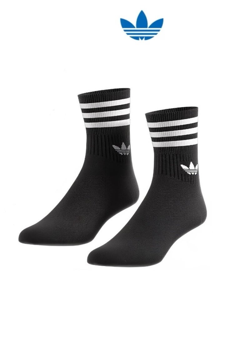 اديداس طقم جوربين للرجال والنساء، زوجان، لون أسود، جودة عالية، مقاس واحد يناسب الجميع - Image 1