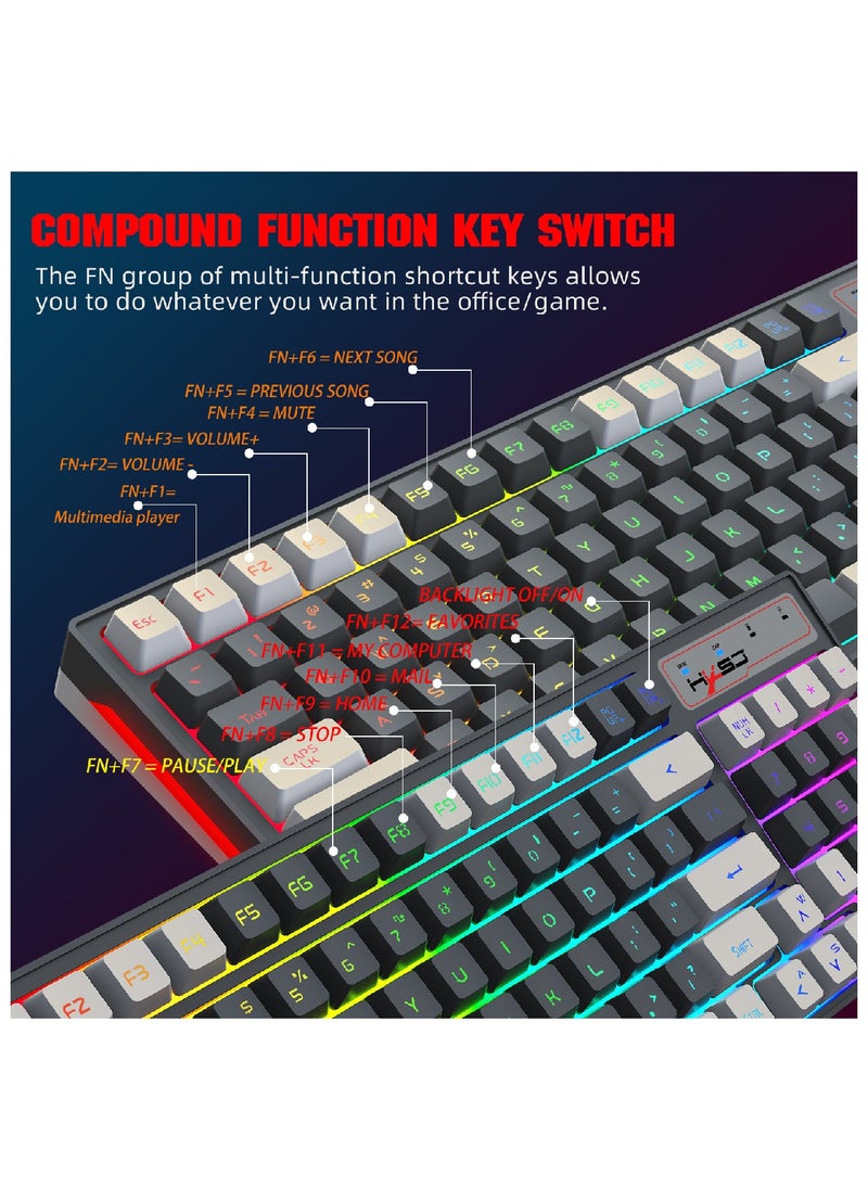 HXSJ Hxsj L900 Wireless Gaming Keyboard 96 Key Layout with Mouse Rgb  - Image 5