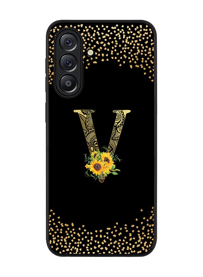 Stylizedd For Samsung Galaxy A56 5G Case,Slim fit Camera Protection, Shockproof Thin Phone cover  - Custom Floral Monogram - V ( Black ) - Image 1