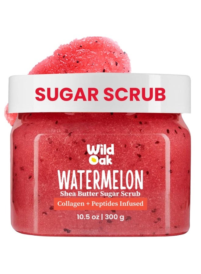WILD OAK WildOak Watermelon Sugar Body Scrub | 300g | Kojic Acid, Hyaluronic Acid, Ceramides, Collagen & Peptides | De-Tan & Brightens Dark Areas | Smooths Strawberry Legs & Arms | Hydrates & Exfoliates - Image 1