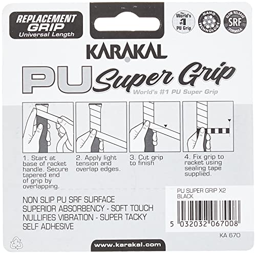 Karakal PU Supergrip Replacement Racquet Grip - Tennis/Badminton/Squash 2 x Grip (Black) - Image 2